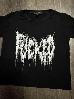 Dolls Kill Black Crop Tee with White Drip Logo